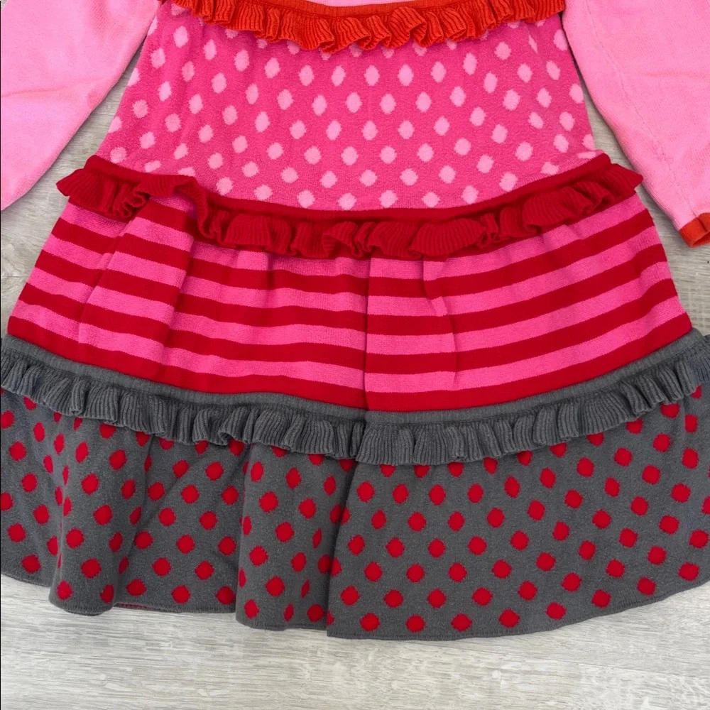Hanna Andersson Bright Ideas Sweater Dress Top Pink Tiered Ruffle Girls 110 / 5‎